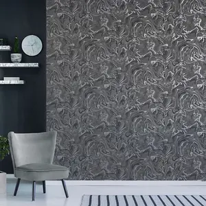 Fine Decor Distinctive Marble Charcoal/Grey Metallic Washable Wallpaper FD43057