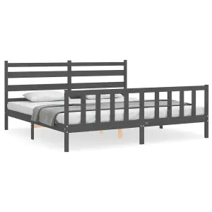 Berkfield Bed Frame with Headboard Grey 200x200 cm Solid Wood