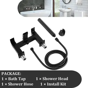 Matte Black Square Waterfall Bathroom Taps, BATHWEST Bathroom Sink Taps with Shower Attachment, Brass Bath Taps with Shower