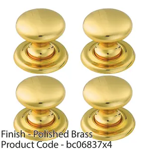 4 PACK - Tiered Mushroom Cupboard Door Knob 36mm Diameter Polished Brass Cabinet Handle