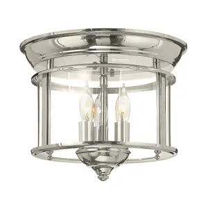 Elstead Gentry Cylindrical 3 Candle Flush Mount Lantern - Polished Nickel