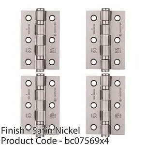 4 PACK - PAIR Grade 7 Ball Bearing Hinge - 76 x 51mm Satin Nickel Interior Door Fixing