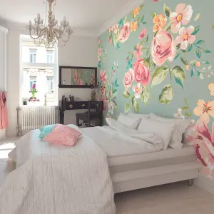 Origin Murals Flowery Duck Egg Matt Smooth Paste the Wall Mural 300cm wide x 240cm high