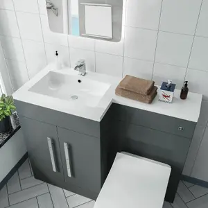 Nes Home Debra Bathroom Grey L-Shape LH Basin Vanity Unit BTW WC Toilet 1100mm