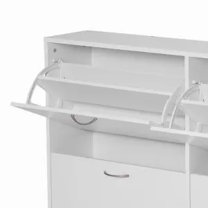 HOMCOM Wooden Shoes Cabinet Multi Flip Down Shelf Drawer Organizer - White