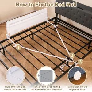 COSTWAY Bed Rail Guard for Toddlers 120CM Foldable Baby Bed Rail w/ Safety Strap