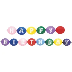 Unique Party Latex Happy Birthday Linking Balloons (Pack of 14) Multicoloured (One Size)