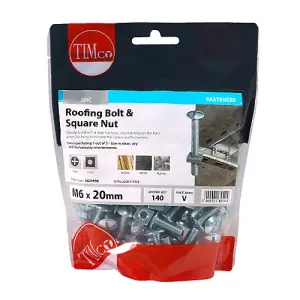 TIMCO Roofing Bolts & Square Nuts Silver - M6 x 20