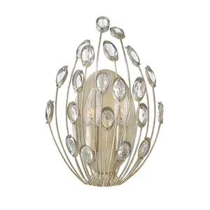 Twin Wall Light Faceted Clear Crystal Embellishment Silver Leaf LED E14 60W