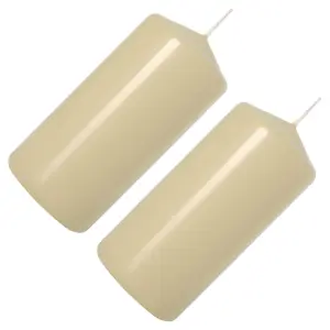 Pillar Candles, Pack of 2, Unscented, Long Burning Time, 10 x 5 cm / 4 x 2 in (Ivory, Matt)