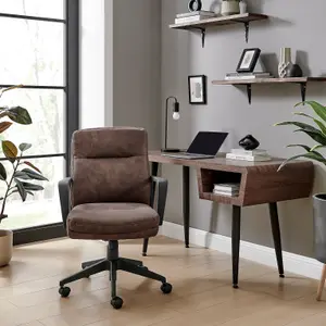 Furniturebox UK Rosco Brown Faux Leather Office Chair