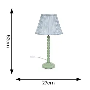 ValueLights Bobbles Sage Green Bobbin Table Lamp with Blue Pleated Shade