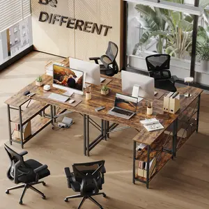 L-Shaped Desk (120 or 140cm x 90cm) Corner Desk with Adjustable Shelves by Aliff Rustic Brown / 74cm H x 120cm W x 90cm D