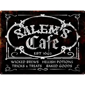 Grindstore Salems Cafe Tin Plaque Black/White (One Size)