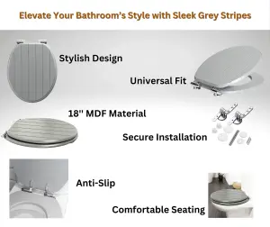 18 INCH MDF Universal Oval Toilet Seat, Stainless Steel Hinges, Eco-Friendly, Adjustable Seat (Grey)