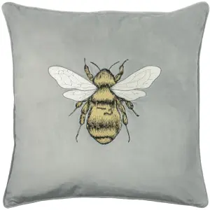 Paoletti Hortus Bee Embroidered Velvet Piped Feather Filled Cushion