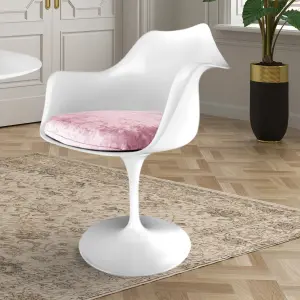 White Tulip Armchair with Luxurious Light Pink Cushion