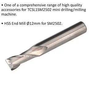 High-Quality 12mm HSS End Mill 2 Flute for Mini Drilling and Milling Machines