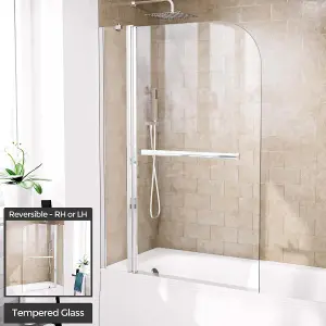 Nes Home 1000mm Curved Glass Bath Screen Swing Door & Towel Bar Chrome  Athens