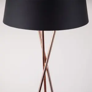 First Choice Lighting Pair Copper Tripod Floor Lamp with Black Fabric Shade