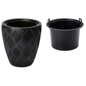 Round Tall Plant Pot Elegant Large Flower Indoor Outdoor Garden Planters Flow Black H 32cm x D 29cm