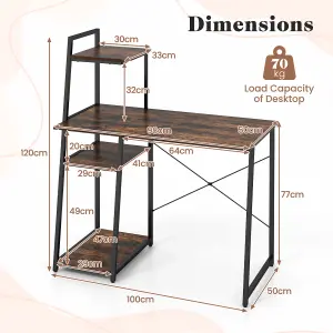 COSTWAY Home Office Desk Computer Desk PC Laptop Table w/ Bookshelf & Host Stand