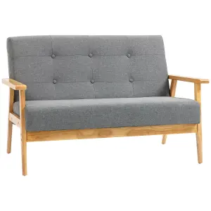 HOMCOM Modern 2-Seater Sofa Upholstery Couch with Rubber Wood Legs Dark Grey