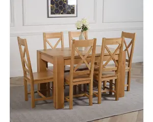 Kuba 125 x 80 cm Chunky Oak Small Dining Table and 6 Chairs Dining Set with Berkeley Chairs