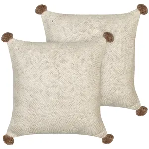 Set of 2 Cushions OBERONIA Cotton 45 x 45 cm Solid Beige