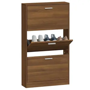 Berkfield Shoe Cabinet Brown Oak 59x17x108 cm Engineered Wood