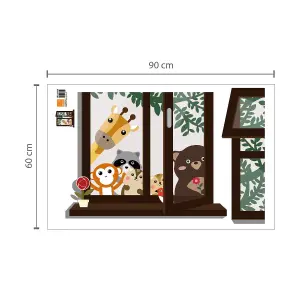 Walplus Combo Kids Window View of Animal Friends Wall Sticker - Animal Measurement PVC