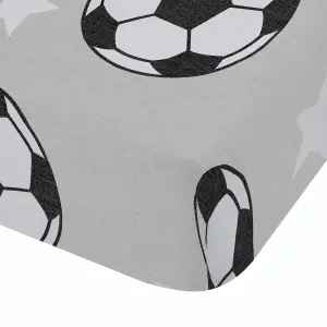 Catherine Lansfield Brushed Cotton Football Stars Fitted Sheet Grey