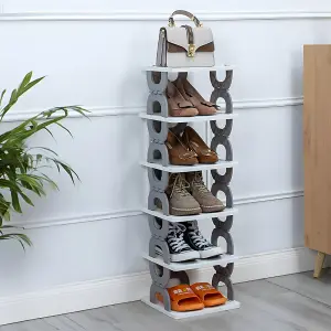 Grey 86cm H 6 Tier Foldable Plastic Shoe Rack