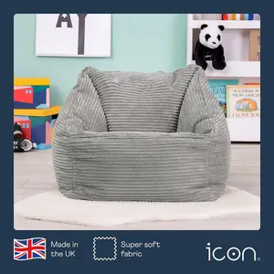 icon Kids Morgan Corduroy Armchair Bean Bag Grey Childrens Bean Bags