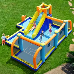 Costway Giant Soccer-Themed Inflatable Bouncer Backyard Wet Dry Combo Slide Jump House