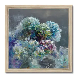 Abstract Hydrangea Dark by Danhui Nai - Painting Natural Wood Framed Paper Print / 34cm H x 34cm W