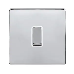 Polished Chrome Screwless Plate 1 Gang 20A Ingot DP Switch - White Trim - SE Home