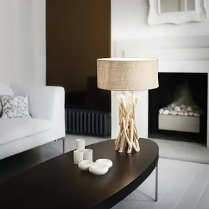 Luminosa Driftwood 1 Light Table Lamp Brown, Beige with Shade, E27