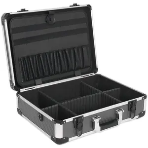 Durable 450 x 330 x 150mm Aluminium Tool Case with Adjustable Dividers for Electronics Storage