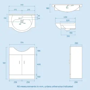 Nes Home L-Shaped RH Shower Bath White Basin Vanity Unit with WC & BTW Toilet