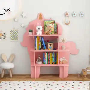 Costway Kids Unicorn Bookcase 3-Tier Toy Storage Organizer Wooden Bookshelf