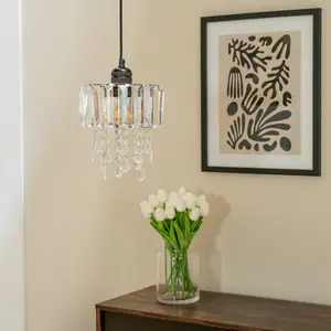 ValueLights Mabel Easy Fit Clear Acrylic Jewel Droplet Drum Ceiling Light Shade - Bulb Included