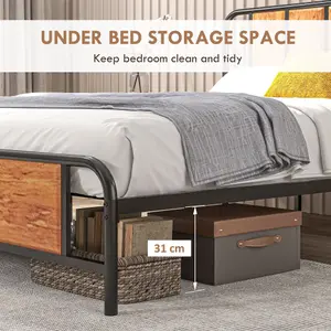 HOMCOM King Size Bed Frame Steel Bed Base with Headboard 160 x 207cm Brown