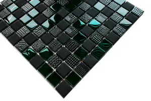 Glass mosaic on mesh for bathroom or kitchen 300mm x 300mm - Black Lantern