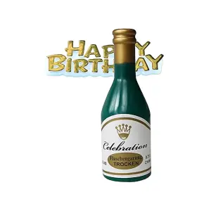 Creative Party Champagne Bottle Happy Birthday Cake Topper (Pack of 2) Green/Gold (One Size)