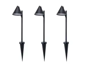 GoodHome Eriksson Matt Black LED Outdoor Stake light (D)120mm, Pack of 3