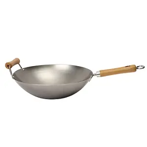 school of Wok "Wok Star" Carbon Steel Wok, Silver, 14-Inch