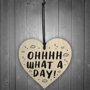 Red Ocean Oh What A Day Wooden Heart Funny Home Decor Sign Friendship Birthday Gifts Office Signs