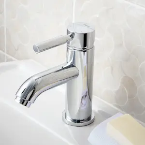 Deva VISION Mono Basin Mixer Tap With Press Top Waste + Bath Filler Pillar Set In Chrome - Large SINGLE LEVER Handles