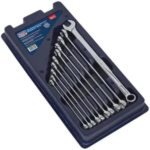 10-Piece Extra Long Combination Spanner Set - Metric Sizes 10mm to 19mm